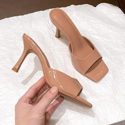 White Square Toe Patent Leather Heel Sandals 2025