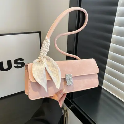 Pink Silk Scarf Shoulder Bag for Women 2025 Spring Summer