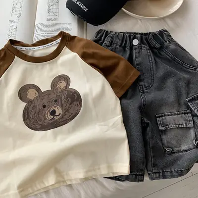 New Boys T-Shirt Bear Print Summer 2025