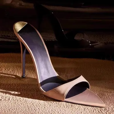 Pink Pointed High Heels Slides Patent Leather Women
