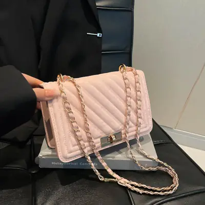 Pink Quilted Chain Crossbody Bag for Women