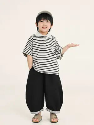 Boys Striped T-Shirt Batwing Cap Summer Wear