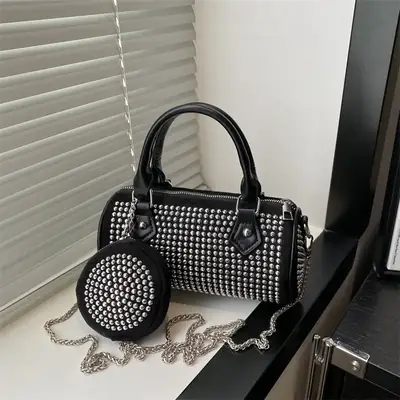 Black Rhinestone Crossbody Bag for Women 2025