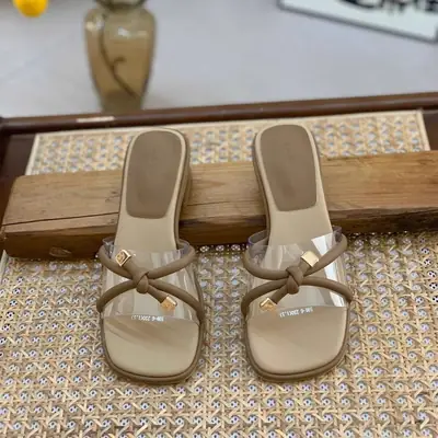 Women Square Heel Sandals Summer 2025 Beige