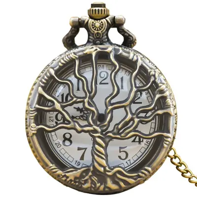 Vintage Gold Plated Pocket Watch with Tree of Life Design