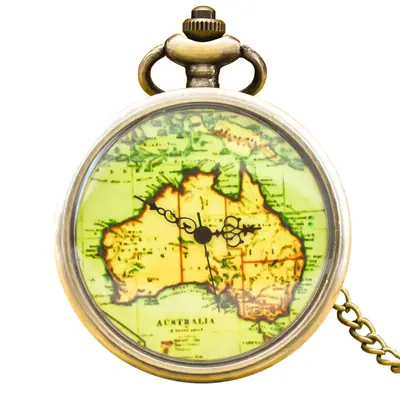 Retro Rendered Gold Pocket Watch with Australian Map