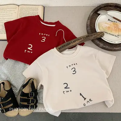 Boys T-shirt Red White Cotton Summer Wear