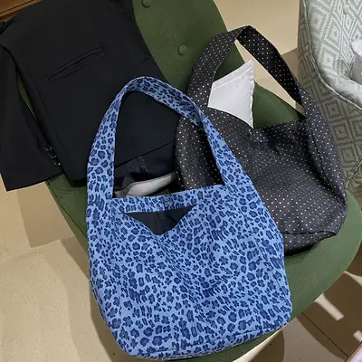 Blue Leopard Print Women's Shoulder Bag Large Capacity