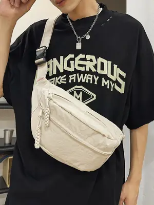 Trendy Men's White Crossbody Bag with "Inferno My" Print