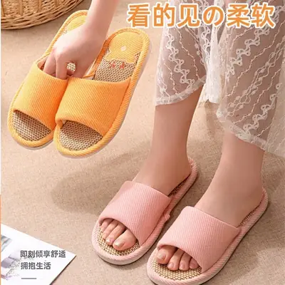 Women Linen Slippers Blue Casual Indoor Home Use