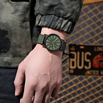 Men's Brown Nylon Watch with Chain Accessories