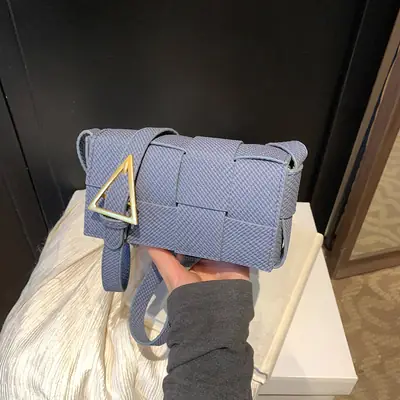 Light Blue Woven Square Shoulder Bag for Women 2025