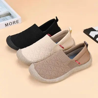 Women's Fly-knit Slip-on Shoes Spring Autumn Beige