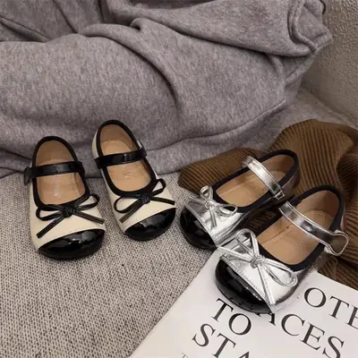 Spring Chanel Style Girls' Leather Shoes Bow Princess Shoes Baby Toddler Shoes Baby Girl's One-year-old Dress Shoes