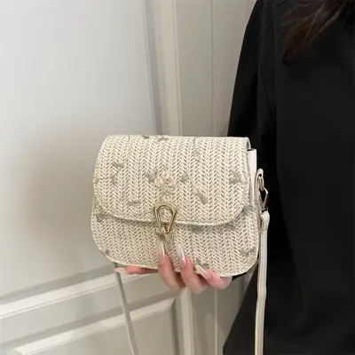 Sweet Lace Flower Woven Saddle Bag for Women