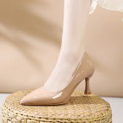 Black Patent Leather Stiletto Heels for Women