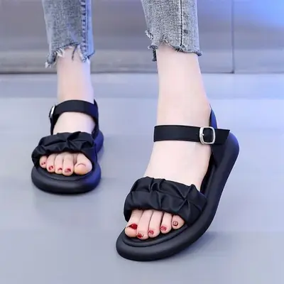 Women's White Bow Sandals with Thick Sole