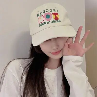 Women Apple Embroidered Baseball Cap Blue 2025