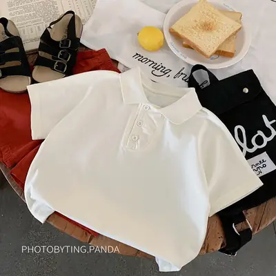 White Short Sleeve Polo Shirt for Boys Summer 2025