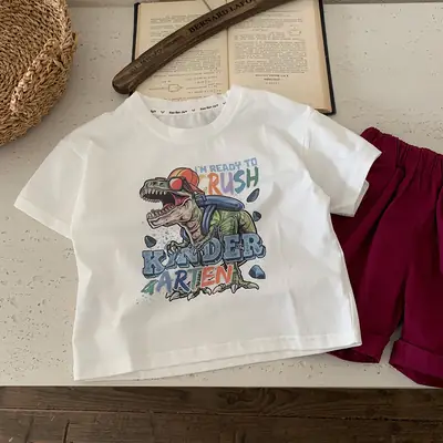 Children's Dinosaur Graphic T-Shirt White Summer 2025