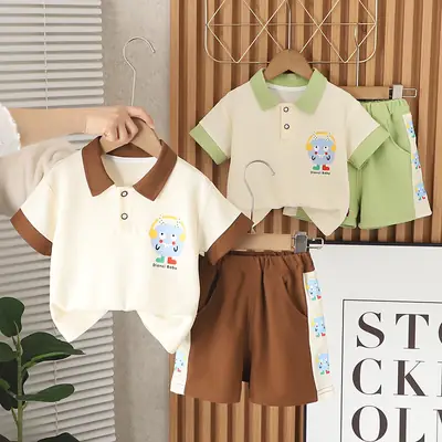 Girls Cartoon T-Shirt Shorts Set Cream Green 2025