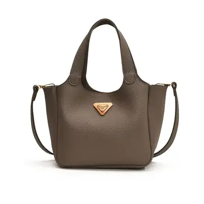 Brown Crossbody Tote Bag with Gold Plated Triangle Logo