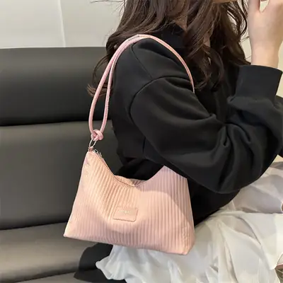 Pink Pleated Shoulder Bag Women Large Capacity 2025