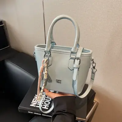 Light Blue Shoulder Bag with Crossbody Strap for Women