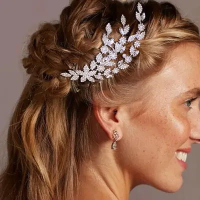 Golden Rhinestone Leaf Hairpin for Bridal Accessories