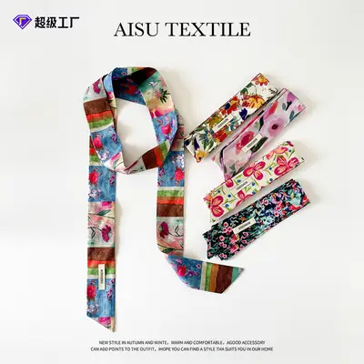 Women Cotton Floral Ribbon Scarf Long Double Layer