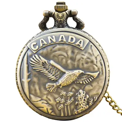 Canada Retro Flip Pocket Watch with Flying Eagle Design