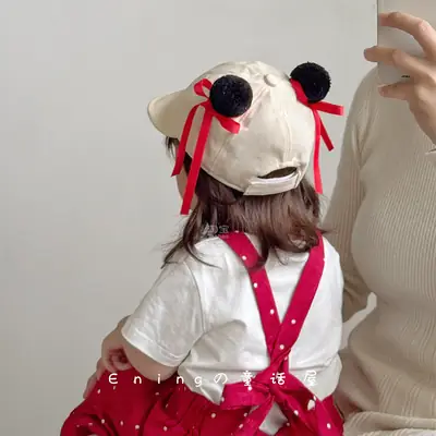 Nezha 2025 Baby Cap with Red Bow for Boys Girls