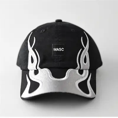 Men's Black Flame Graphic Baseball Cap with "WASC" Logo