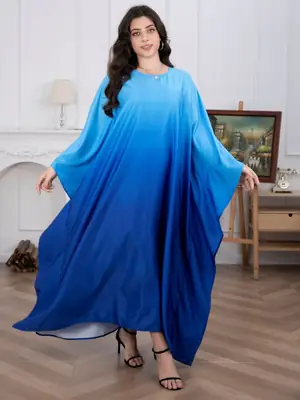Cross-Border Amazon Plus-Size Women's Dress Modest Fashion Soft Satin Batwing Robe