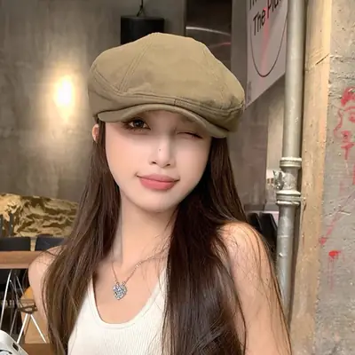Japanese Linen Beret Cap Beige for Men Women