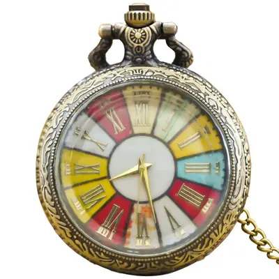 Roman Retro Rainbow Glass Flip Pocket Watch