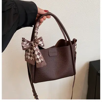 Retro Silk Scarf Handbag Brown Bow Crossbody