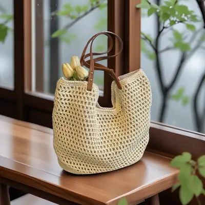 Women's Straw Woven Shoulder Bag Large Capacity Cotton