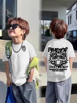 Kids Cotton Cartoon T-shirt White Short Sleeve