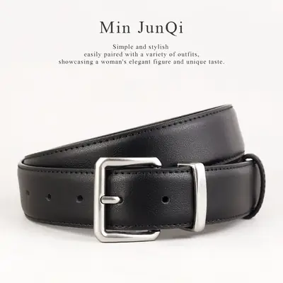 Women's Black Genuine Leather Belt with Pin Buckle 100cm