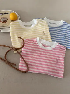 Children's Striped T-Shirt 2025 Summer Casual Anti-Mosquito Top