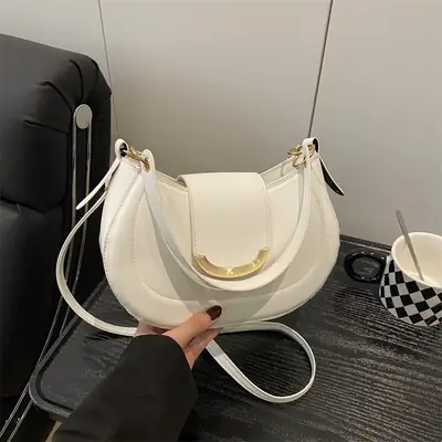 White Retro Crossbody Bag with Gold Trim
