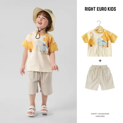 Boys' Green Forest Print Shorts T-Shirt Set