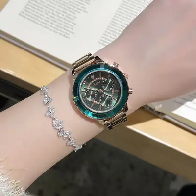 Women's Refraction Mirror Six-Pin Watch with Diamond Bracelet