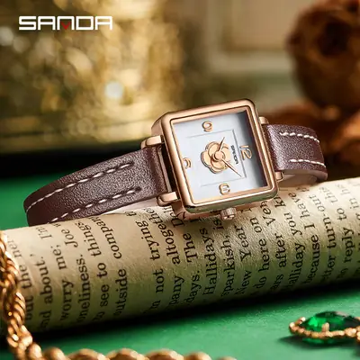 Sanda Women's Square Watch Rose Dial Waterproof Quartz