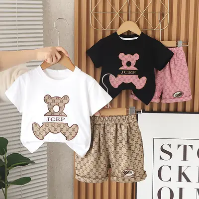 2025 Summer Kids T-Shirt Bear Print 1-5Yr