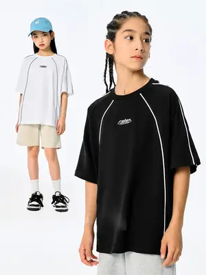 Kids Black Retro Sports T-Shirt for Girls Boys