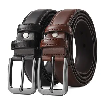 Men's Black Leather Belt with Silver Buckle