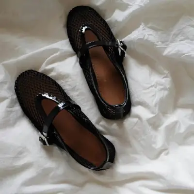 Women's Silver Mesh Mary Jane Flat Sandals