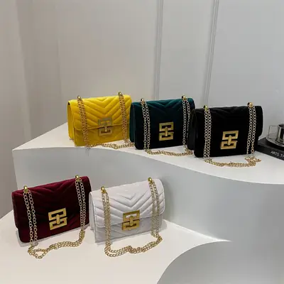 2025 Spring Small Square Bag Women Plaid Embroidery Chain